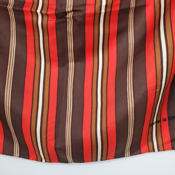 Daniel La Foret Silk Scarf Hand Rolled Brown Multicolor Geometric Striped - Picture 4 of 12